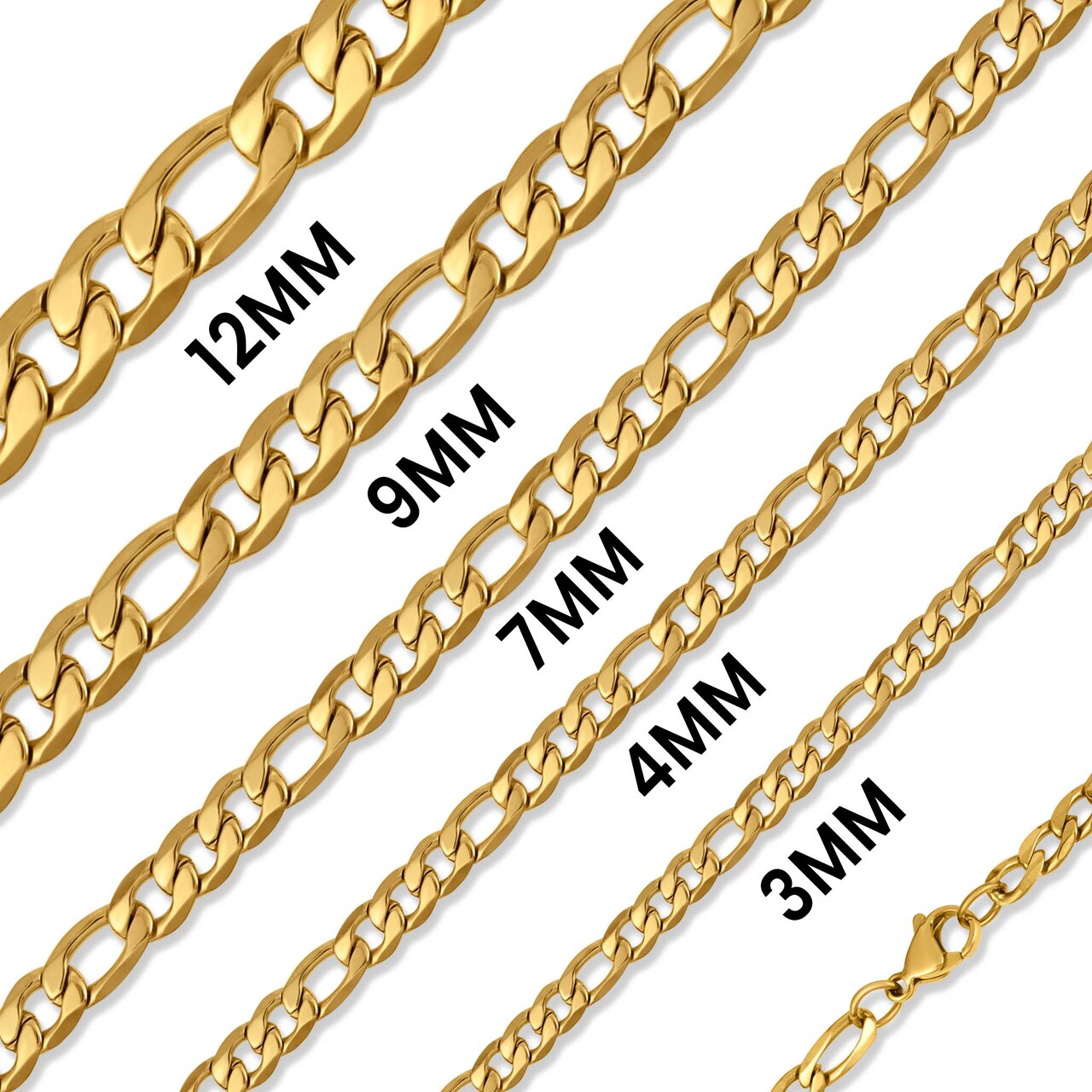 Stainless Steel 18K Gold PVD Coated Figaro Chain Necklace